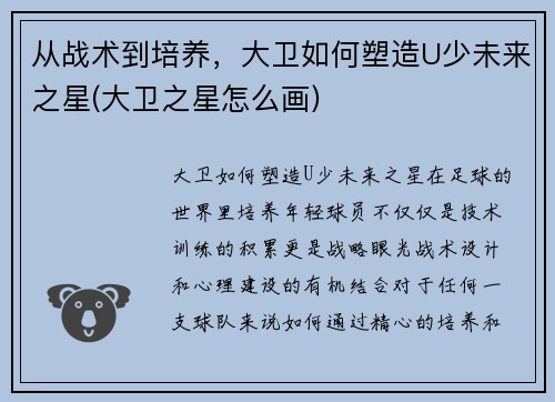 从战术到培养，大卫如何塑造U少未来之星(大卫之星怎么画)