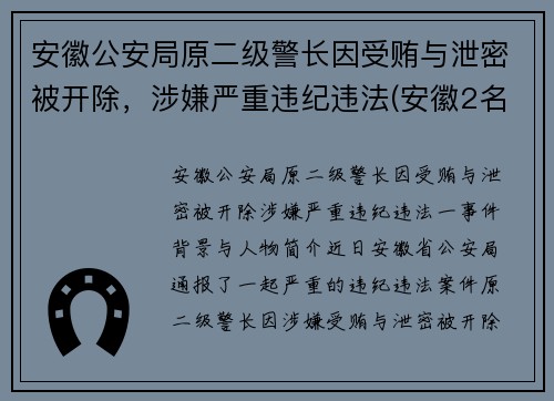安徽公安局原二级警长因受贿与泄密被开除，涉嫌严重违纪违法(安徽2名公安干部被提起公诉)