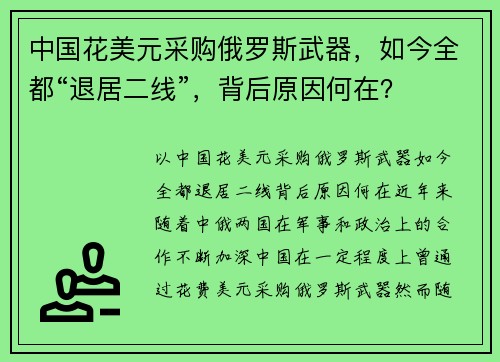 中国花美元采购俄罗斯武器，如今全都“退居二线”，背后原因何在？
