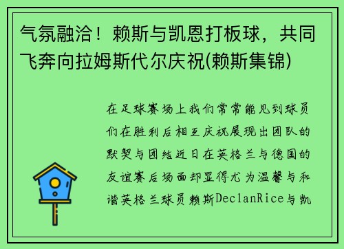 气氛融洽！赖斯与凯恩打板球，共同飞奔向拉姆斯代尔庆祝(赖斯集锦)