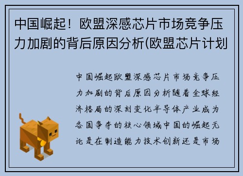 中国崛起！欧盟深感芯片市场竞争压力加剧的背后原因分析(欧盟芯片计划)