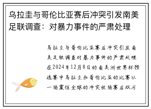 乌拉圭与哥伦比亚赛后冲突引发南美足联调查：对暴力事件的严肃处理