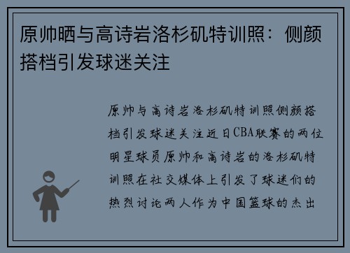 原帅晒与高诗岩洛杉矶特训照：侧颜搭档引发球迷关注