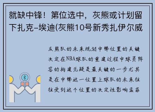 就缺中锋！第位选中，灰熊或计划留下扎克-埃迪(灰熊10号新秀扎伊尔威廉姆斯)